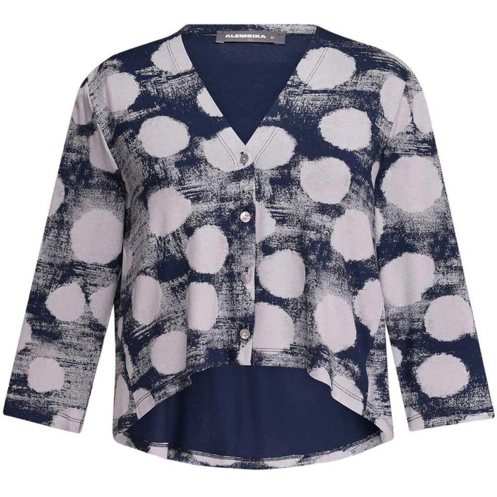 Alembika Cloud Crop Cardigan Jacket Women’s 0 Blue Polka Dot Abstract Lagenlook